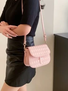 迷你幾何浮雕金屬鎖翻蓋馬鞍包 - 粉色 - 查看 8