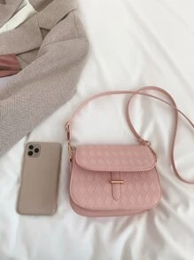 迷你幾何浮雕金屬鎖翻蓋馬鞍包 - 粉色 - 查看 6