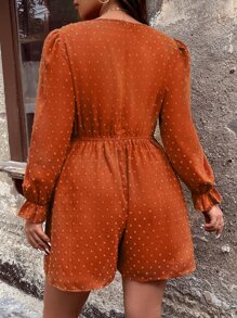 SHEIN LUNE Plus Swiss Dot Flounce Sleeve Ruched Waist Romper - Burnt Orange - View 4