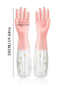 1 双花卉印花防水家用手套，波西米亚风 PVC 洗碗手套，适用于厨房、厨房、浴室、家居、家居用品供应商 - 藍色 - 查看 3