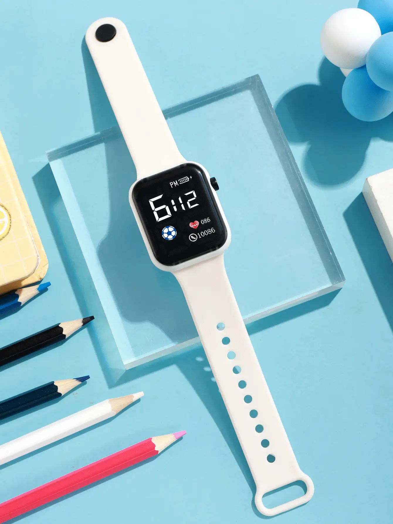 Niños Reloj electrónico impermeable cuadrado - Blanco - Ver 2