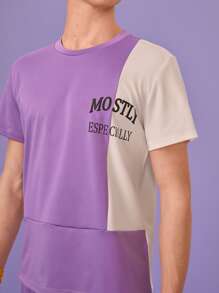 Manfinity 1pc Letter Graphic Colourblock Tee & 1pc Shorts - Purple - View 5