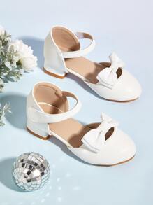 Girls Bow Decor Ankle Strap Flats - White - View 1