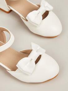 Girls Bow Decor Ankle Strap Flats - White - View 2