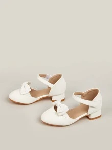 Girls Bow Decor Ankle Strap Flats - White - View 3