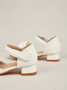 Girls Bow Decor Ankle Strap Flats - White - View 4