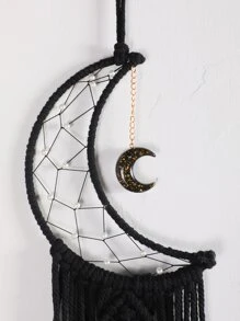 2pcs Handmade Crochet Lace Star Moon Dream Catcher Wall Hanging, Boho Style Home Decor Wall Art, Suitable For Home, Wedding, Living Room, Bedroom, Holiday Gift (Lights Not Included) - Black - View 6