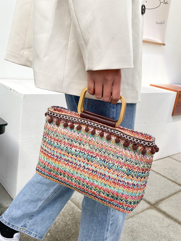 Striped Pattern Straw Bag
