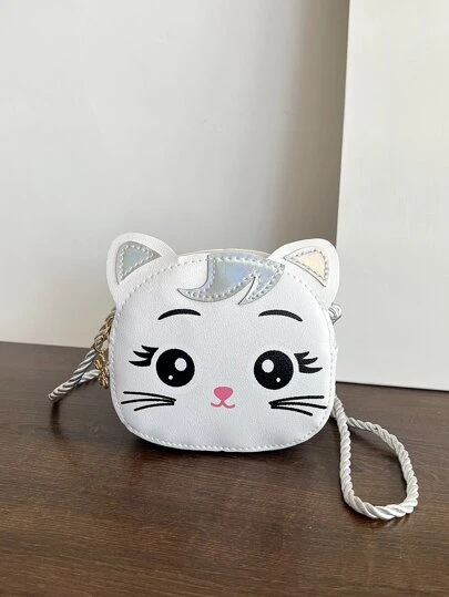 1 件 Young Girlpu 皮革拉鍊開合可愛貓童迷你斜背包適合四季日常使用