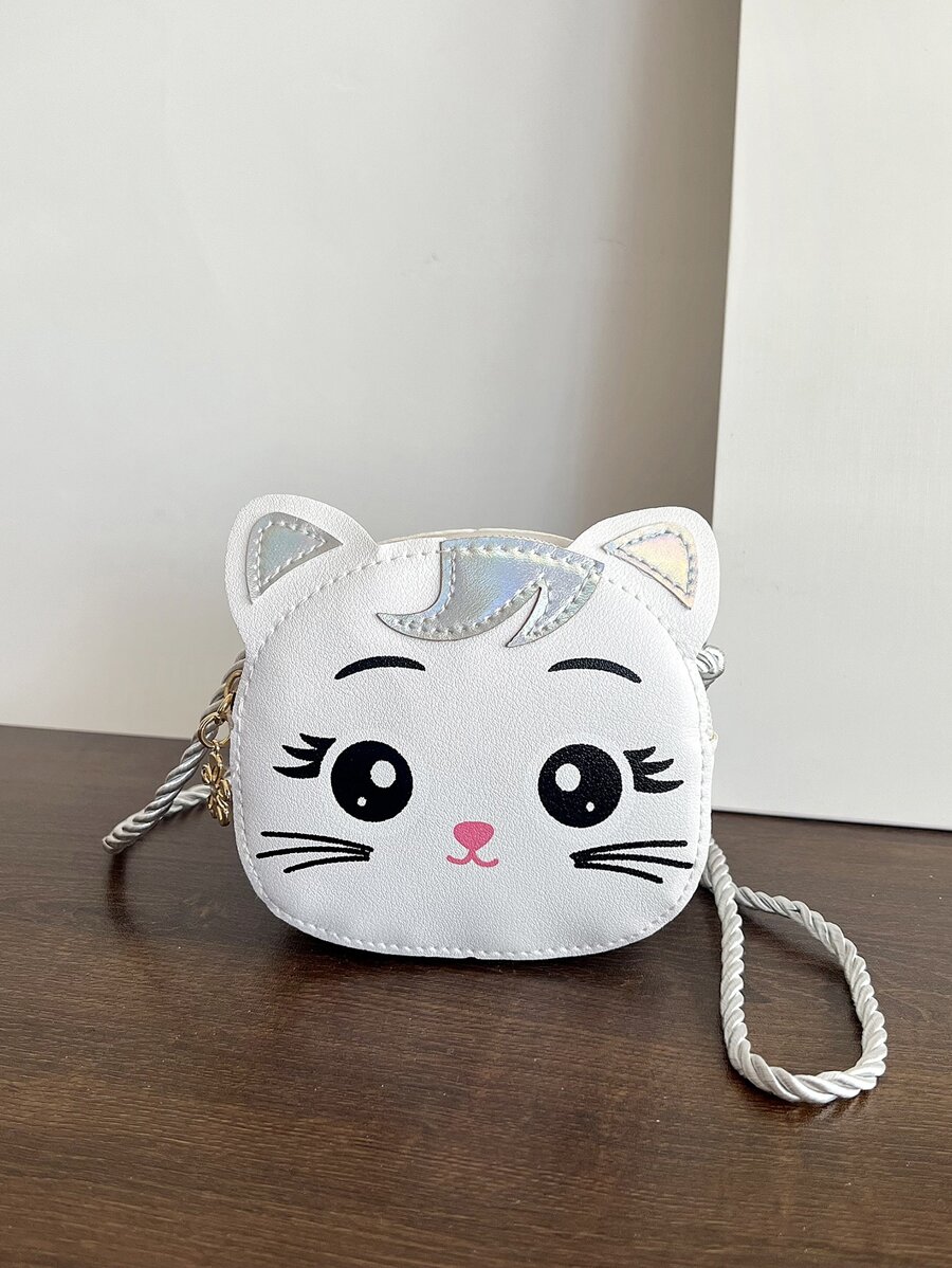 1 件 Young Girlpu 皮革拉鍊開合可愛貓童迷你斜背包適合四季日常使用