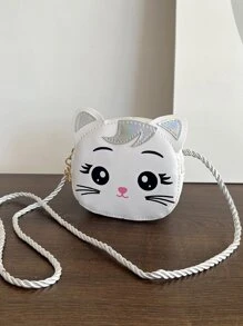 1 件 Young Girlpu 皮革拉鍊開合可愛貓童迷你斜背包適合四季日常使用