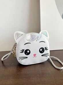 1 件 Young Girlpu 皮革拉鍊開合可愛貓童迷你斜背包適合四季日常使用