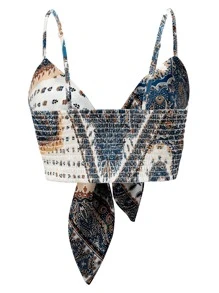 Breezaya Floral & Geo Print Knot Front Cami Top - Blue - View 2