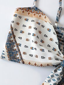 Breezaya Floral & Geo Print Knot Front Cami Top - Blue - View 3
