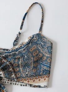 Breezaya Floral & Geo Print Knot Front Cami Top - Blue - View 5