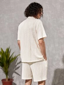 SWAVVY Loose Fit 1pc Solid Color T-Shirt & 1pc Shorts - Beige - View 2