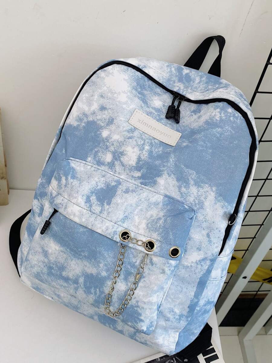 Kids Tie Dye Chain Decor Letter Patch Functional Backpack - Multicolor - View 1