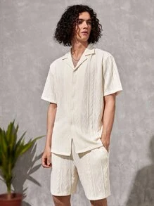 SWAVVY Loose Fit 1pc Solid Color T-Shirt & 1pc Shorts - Beige - View 5