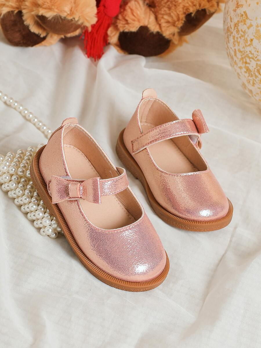 Chicas Zapatos mary jane de color metálico con diseño de lazo - Rosa - Ver 1
