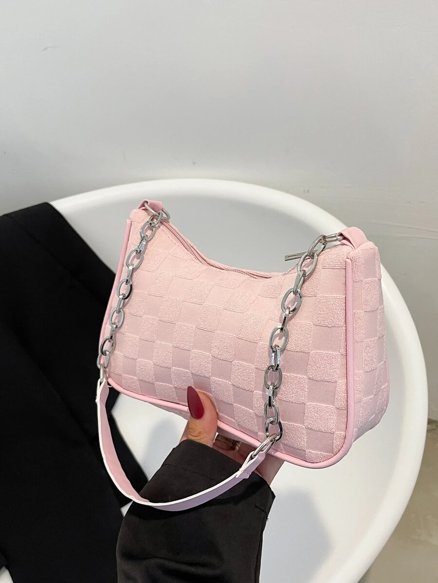 Geometric Embossed Hobo Bag - Pink - View 1