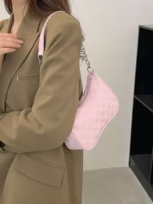 Geometric Embossed Hobo Bag - Pink - View 3