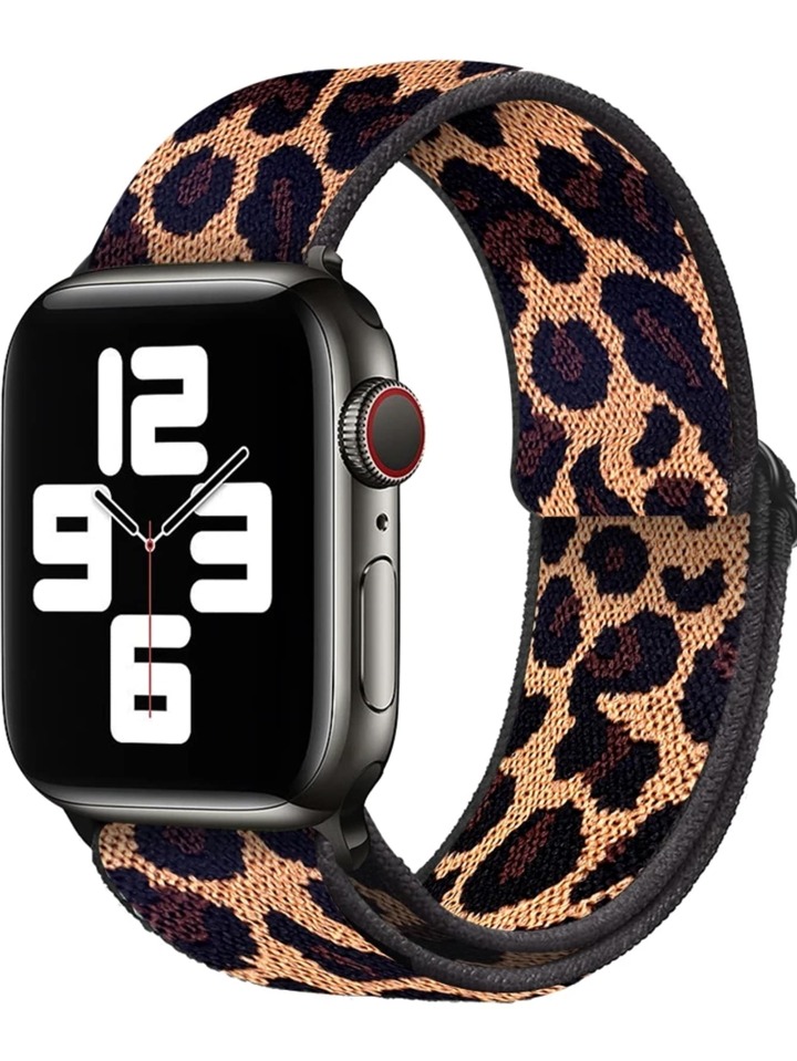 Cinturino da polso in stile casual sportivo leopardato regolabile ed elastico in nylon compatibile con Apple Watch 38mm 40mm 41mm 45mm 44mm 42mm 49mm morbido e traspirante adatto come regalo per feste
