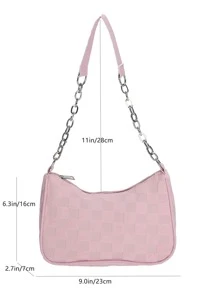 Geometric Embossed Hobo Bag - Pink - View 8