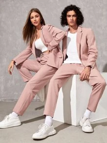 SWAVVY Bộ đồ nam Nút Túi màu trơn Giải trí - Bụi hồng - Xem 1