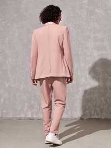 SWAVVY Bộ đồ nam Nút Túi màu trơn Giải trí - Bụi hồng - Xem 2