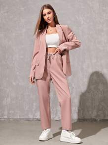 SWAVVY Bộ đồ nam Nút Túi màu trơn Giải trí - Bụi hồng - Xem 7