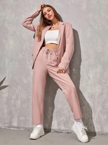 SWAVVY Bộ đồ nam Nút Túi màu trơn Giải trí - Bụi hồng - Xem 9