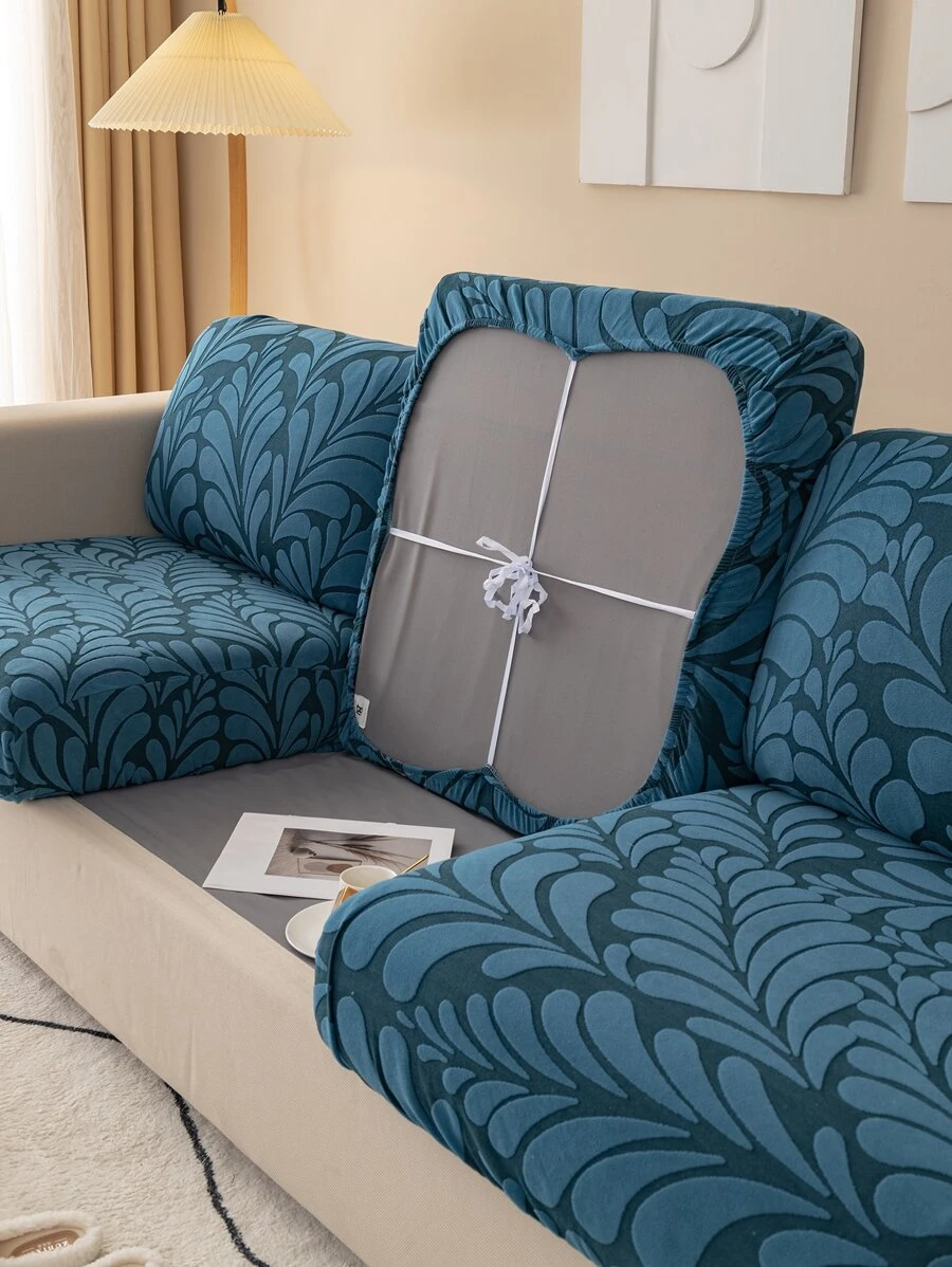1入組葉子圖案有彈性沙發座套 - 藍色 - 查看 1