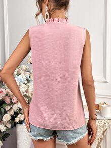 SHEIN Privé Guipure Lace Insert Notched Neckline Sleeveless Blouse - Pink - View 2