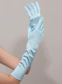 1 Cặp Găng Tay Charmeuse Co Giãn Hoàn Thiện Bằng Satin, Thích Hợp Cho Phụ Kiện Váy Tiệc Cưới Dạ Hội Của Phụ Nữ - Màu xanh nhạt - Xem 1