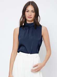 BizChic Keyhole Back Sleeveless Top Workwear - Navy Blue - View 1