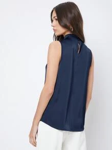 BizChic Keyhole Back Sleeveless Top Workwear - Navy Blue - View 2