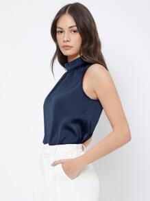 BizChic Keyhole Back Sleeveless Top Workwear - Navy Blue - View 3