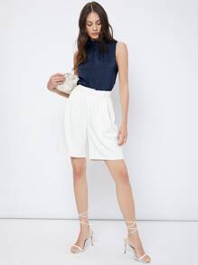 BizChic Keyhole Back Sleeveless Top Workwear - Navy Blue - View 6