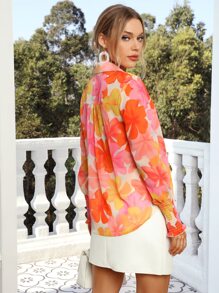 Aveloria Floral Print Button Front Shirt - Multicolor - View 3
