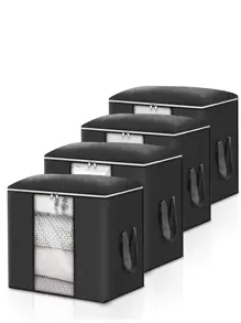 1入組大號儲物袋收納袋帶加固手柄衣物儲物袋床上用品被子衣服壁櫥透明窗戶堅固拉鍊儲物盒 - 黑色 - 查看 2