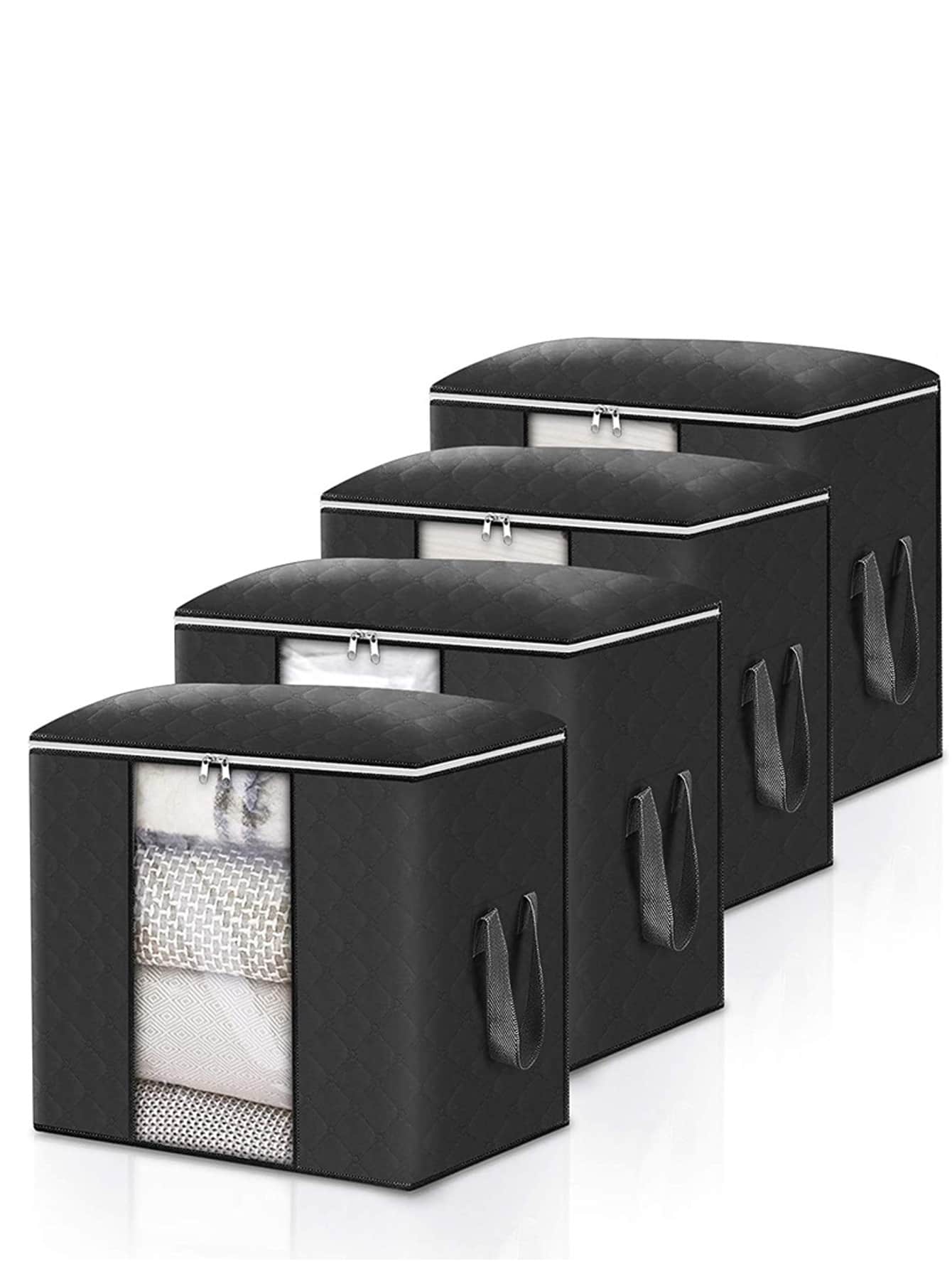 1入組大號儲物袋收納袋帶加固手柄衣物儲物袋床上用品被子衣服壁櫥透明窗戶堅固拉鍊儲物盒