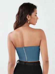BizChic Zip Back Crop Tube Top - Dusty Blue - View 2