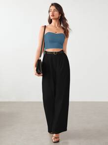 BizChic Zip Back Crop Tube Top - Dusty Blue - View 3
