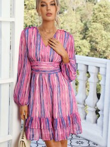 SHEIN Privé Vestido de manga farol bajo con fruncido - Multicolor - Ver 4