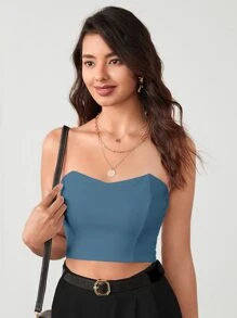 BizChic Zip Back Crop Tube Top - Dusty Blue - View 4