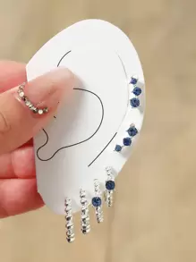 3對/套水鑽裝飾耳環 - 彩色 - 查看 1