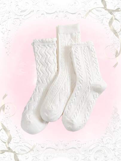 Sweetness 3pairs Solid Crew Socks