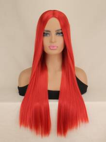 Peluca roja larga y recta para mujeres, importada y sintética para cosplay y disfraces - Rojo - Ver 2