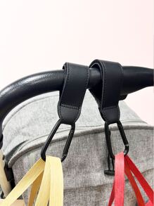 2pcs Black Leather Baby Stroller Hooks - Black - View 1