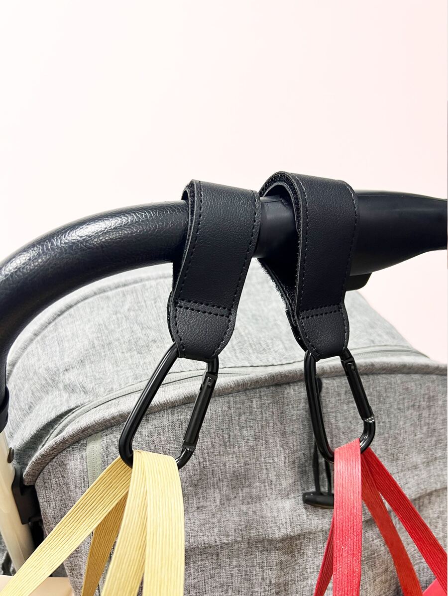 2pcs Black Leather Baby Stroller Hooks - Black - View 1